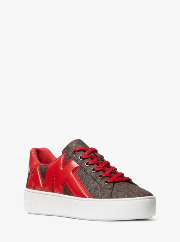 Damske Tenisky Michael Kors Poppy Logo and Faux Patent Leather Červené - Topanky Michael Kors Slevy | OHTFC-0593